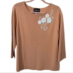 Sag Harbor‎ Women's Sweater Embroidered Flower Scoop Neck Pullover X-Large